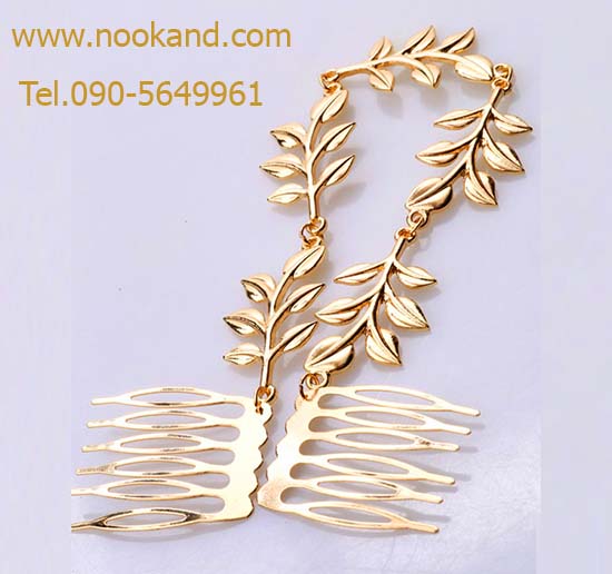 ٻҾ3 ͧԹ : ջ蹻дѺ觼ǡա ҹ ԡ Womens Stylish Elegant Gold Leaves Chain Hair Comb Cuff Head Band Headwear Gift
