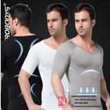ZEROBODYS Men's Nylon Compression Body Shaper V-Neck T-Shirt